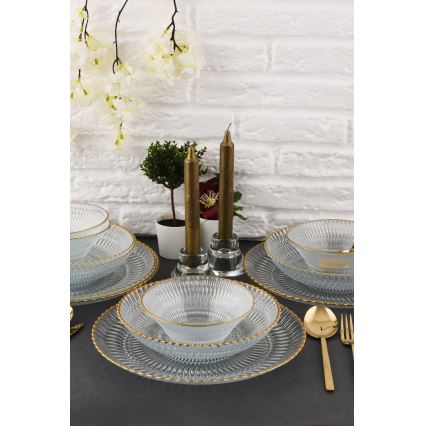 12-delni komplet iz stekla, prosojno/zlato