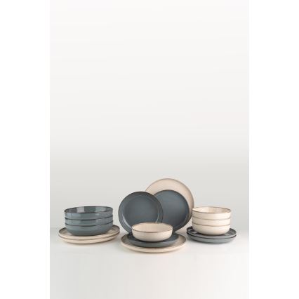 16-delni jedilni komplet, bež/modra, iz porcelana