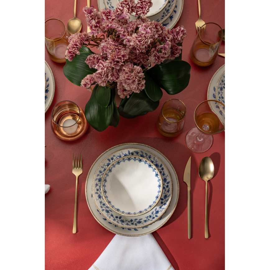 18-delni jedilni komplet, bel/moder, porcelan