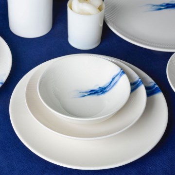 18-delni jedilni servis, bel/moder, porcelan