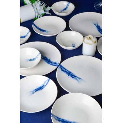 18-delni jedilni servis, bel/moder, porcelan