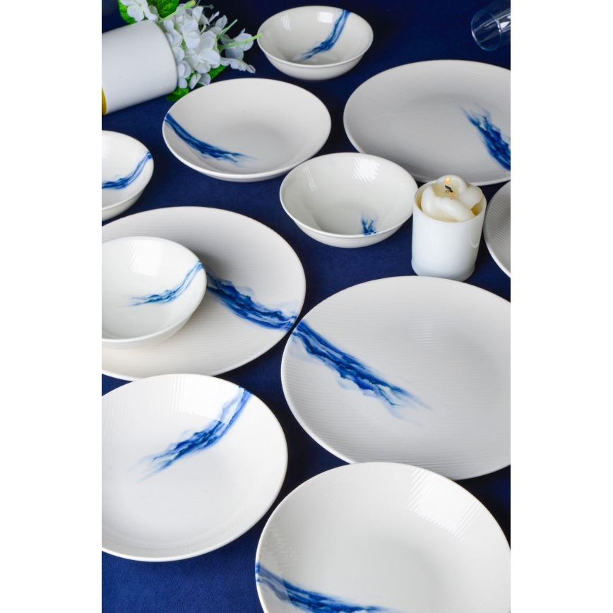 18-delni jedilni servis, bel/moder, porcelan