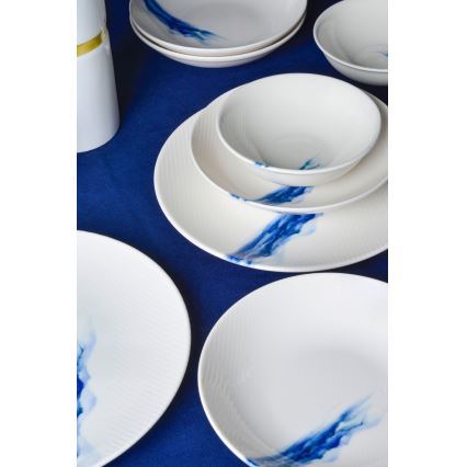 18-delni jedilni servis, bel/moder, porcelan