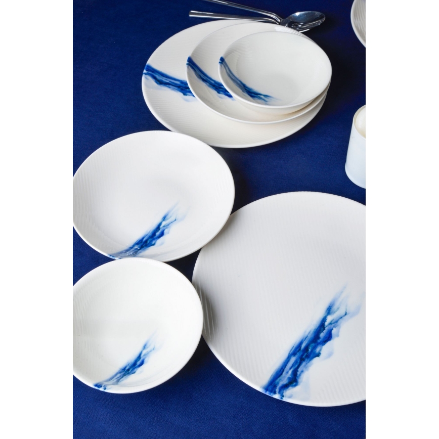 18-delni jedilni servis, bel/moder, porcelan