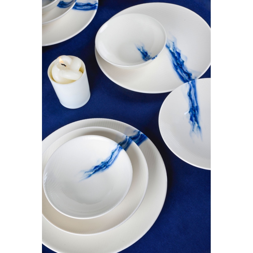 18-delni jedilni servis, bel/moder, porcelan