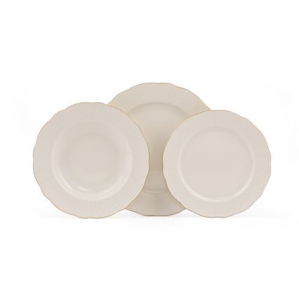18-delni jedilni servis iz belega porcelana z zlatimi detajli