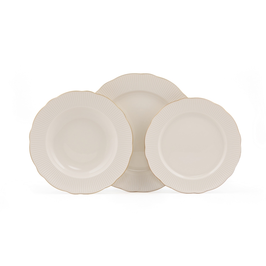 18-delni jedilni servis iz belega porcelana z zlatimi detajli