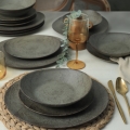 18-delni jedilni set, antracit/zelena, iz kamenine