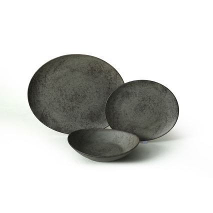 18-delni jedilni set, antracit/zelena, iz kamenine