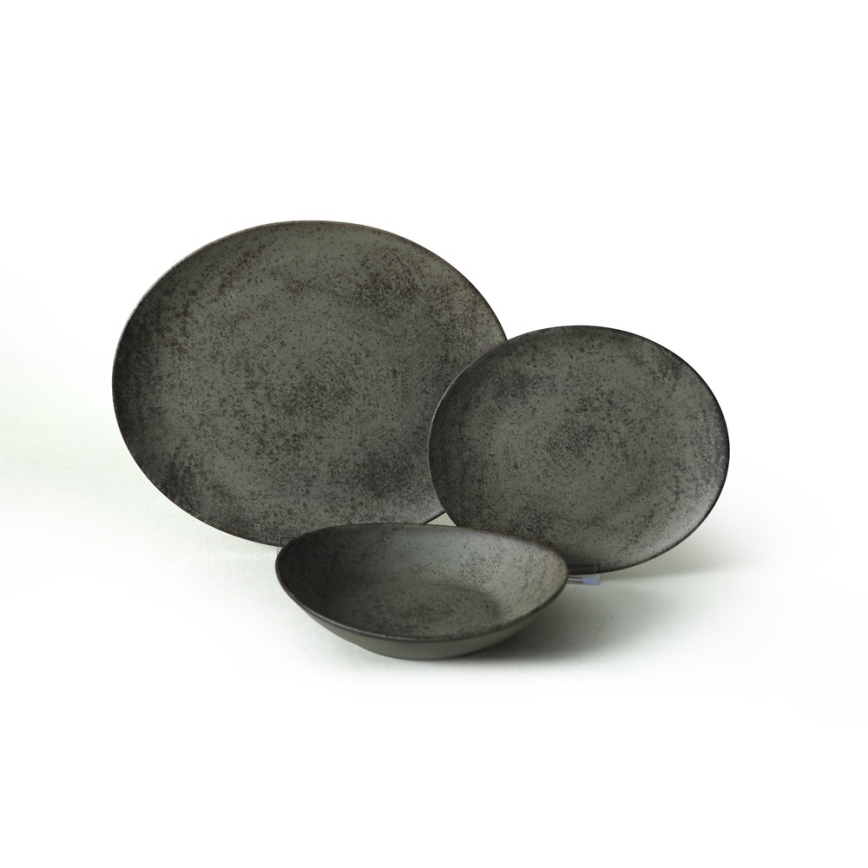 18-delni jedilni set, antracit/zelena, iz kamenine