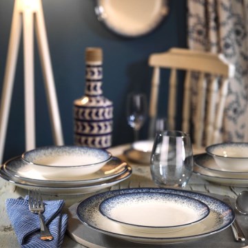 18-delni jedilni set, bel/moder, iz porcelana