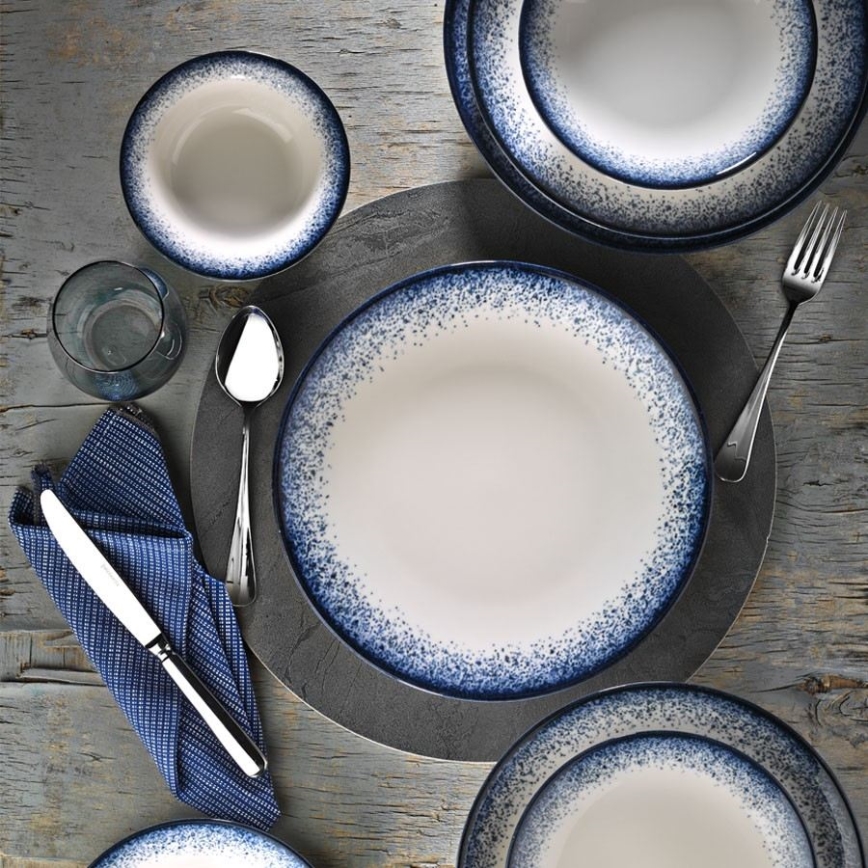 18-delni jedilni set, bel/moder, iz porcelana