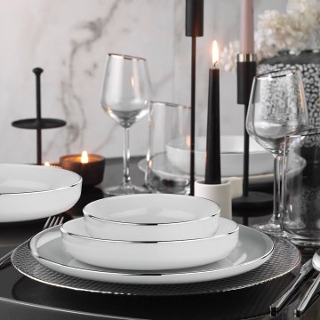 18-delni jedilni set, bel/srebrn, porcelan