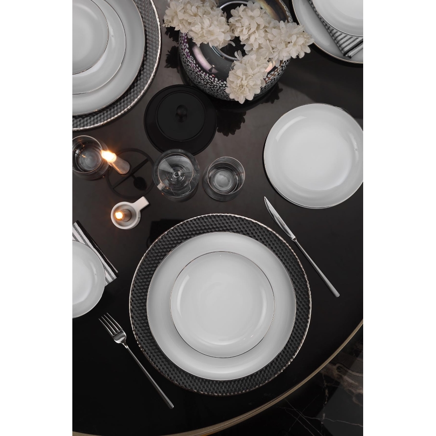 18-delni jedilni set, bel/srebrn, porcelan