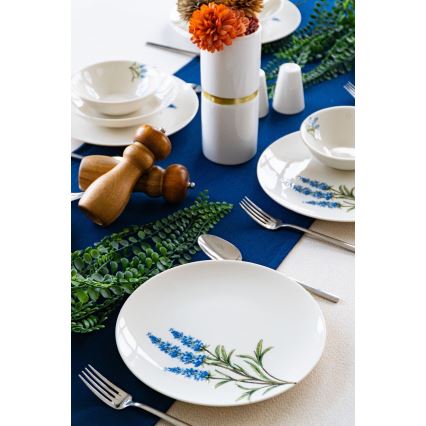 18-delni jedilni set, bela/modra/zelena, porcelan