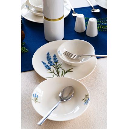 18-delni jedilni set, bela/modra/zelena, porcelan