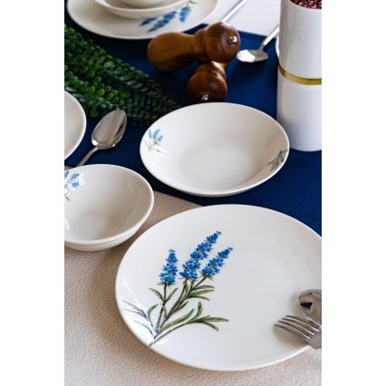 18-delni jedilni set, bela/modra/zelena, porcelan