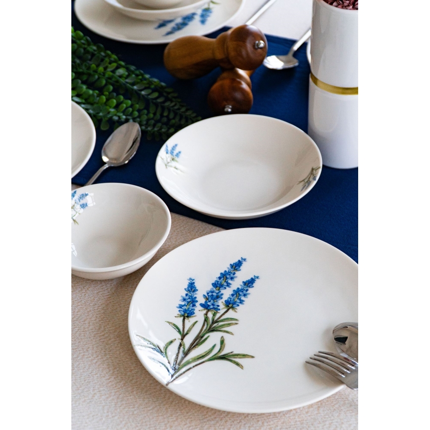 18-delni jedilni set, bela/modra/zelena, porcelan