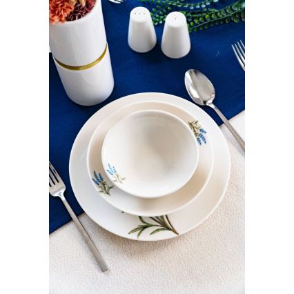 18-delni jedilni set, bela/modra/zelena, porcelan