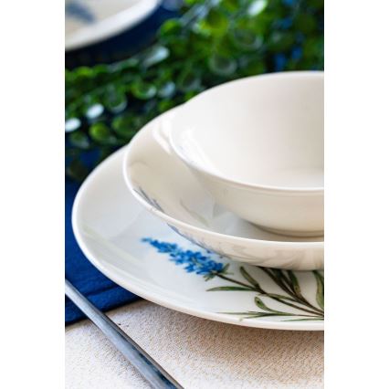 18-delni jedilni set, bela/modra/zelena, porcelan