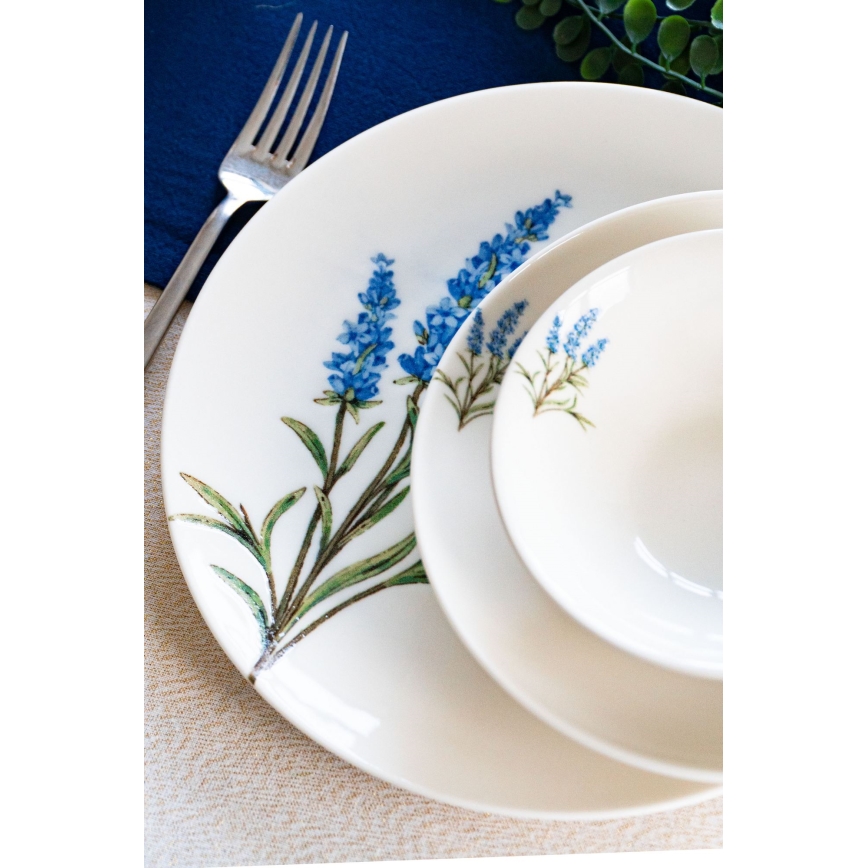 18-delni jedilni set, bela/modra/zelena, porcelan