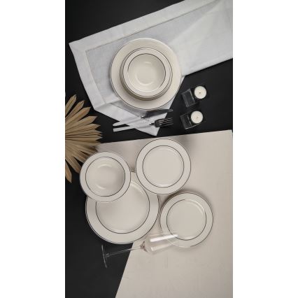 18-delni jedilni set, kremne/srebrne barve, iz porcelana
