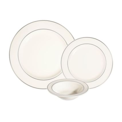 18-delni jedilni set, kremne/srebrne barve, iz porcelana
