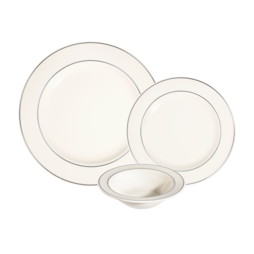 18-delni jedilni set, kremne/srebrne barve, iz porcelana