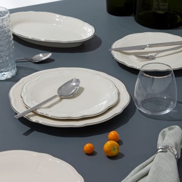 18-delni jedilni set, kremne/srebrne barve, iz porcelana