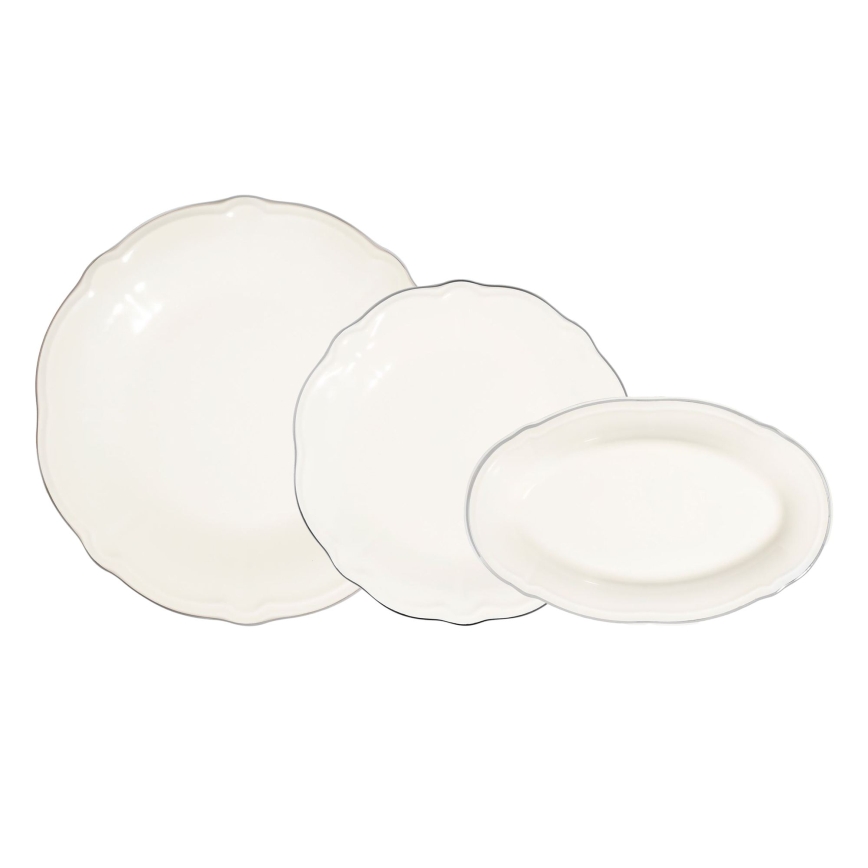 18-delni jedilni set, kremne/srebrne barve, iz porcelana