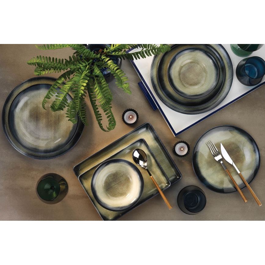18-delni jedilni set v zeleni ali modri barvi, iz porcelana