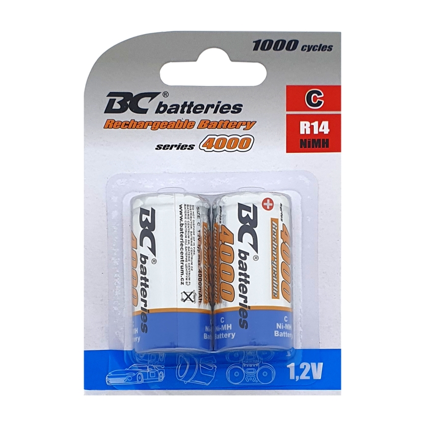 2 kom. Polnilna baterija NiMH C 4000 mAh 1,2V