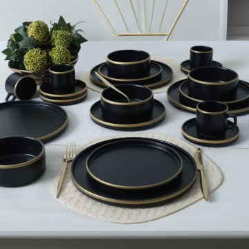 20-delni jedilni set, črna/zlata, kamenina