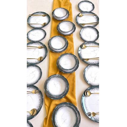 24-delni jedilni komplet, bel/antracit, keramika