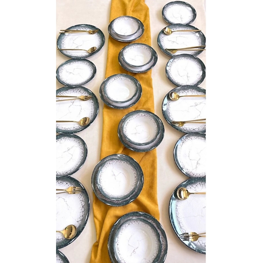 24-delni jedilni komplet, bel/antracit, keramika