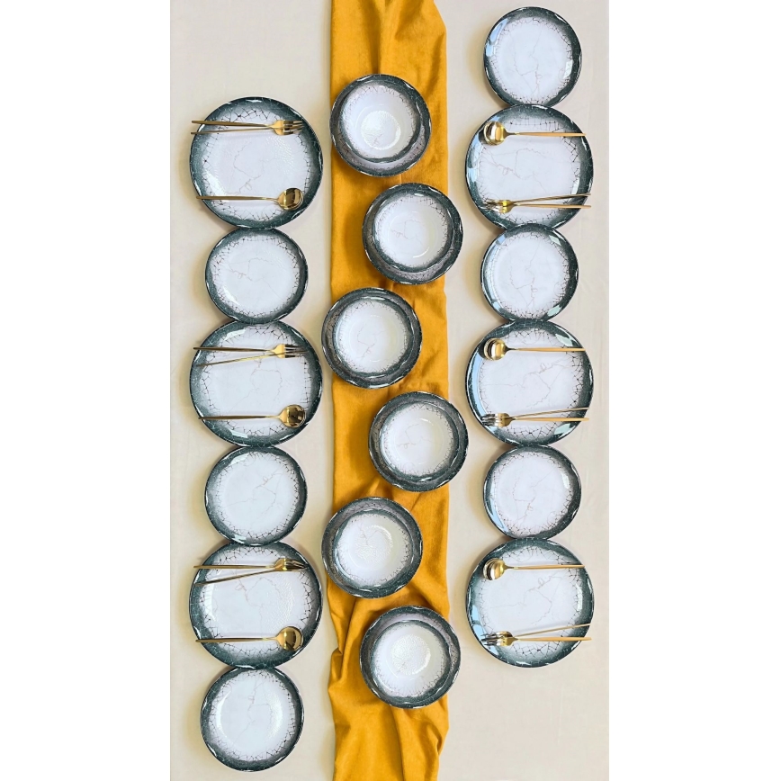 24-delni jedilni komplet, bel/antracit, keramika