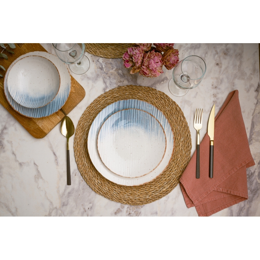 24-delni jedilni komplet, bel/moder, iz porcelana