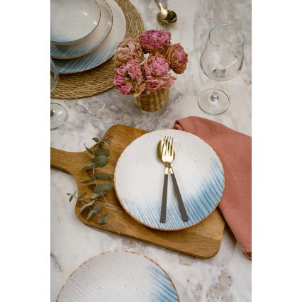 24-delni jedilni komplet, bel/moder, iz porcelana