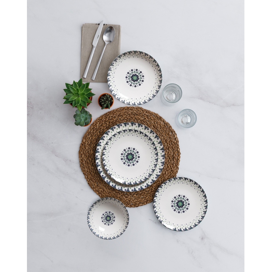 24-delni jedilni komplet, bel/moder, porcelan