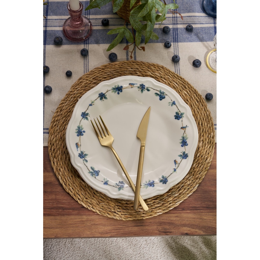 24-delni jedilni komplet bel/moder/porcelan