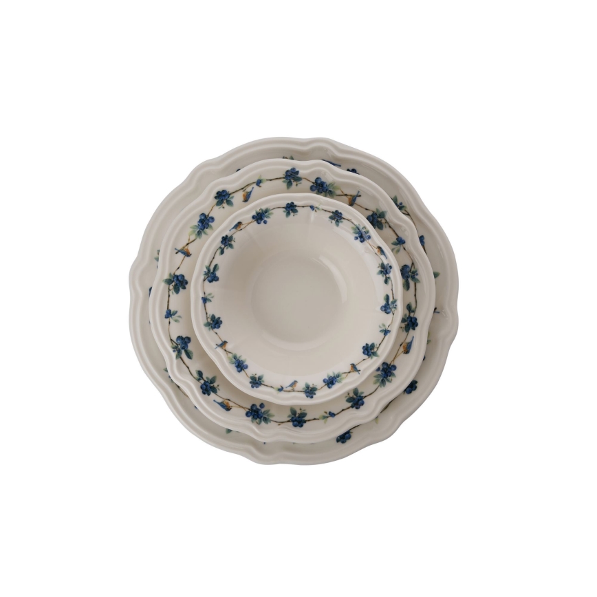 24-delni jedilni komplet bel/moder/porcelan