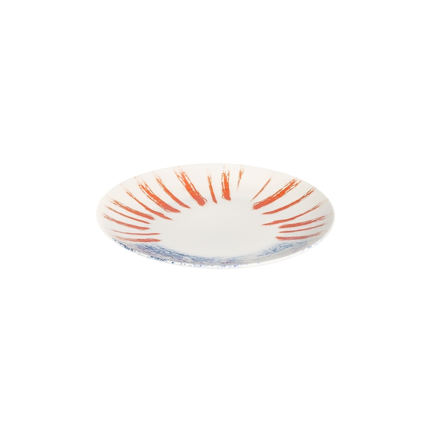 24-delni jedilni komplet, bel/rdeč/moder, porcelan