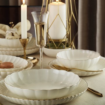 24-delni jedilni komplet, bel/zlat, porcelan