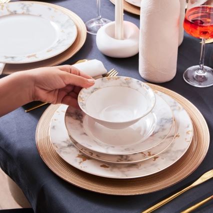 24-delni jedilni komplet, bela/siva, porcelan