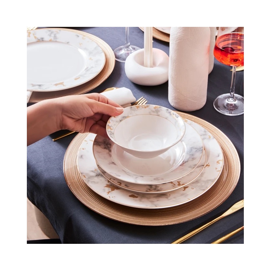 24-delni jedilni komplet, bela/siva, porcelan