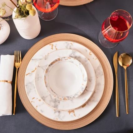 24-delni jedilni komplet, bela/siva, porcelan