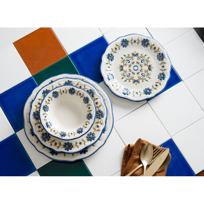 24-delni jedilni komplet iz porcelana – na voljo v beli, modri ali rumeni barvi