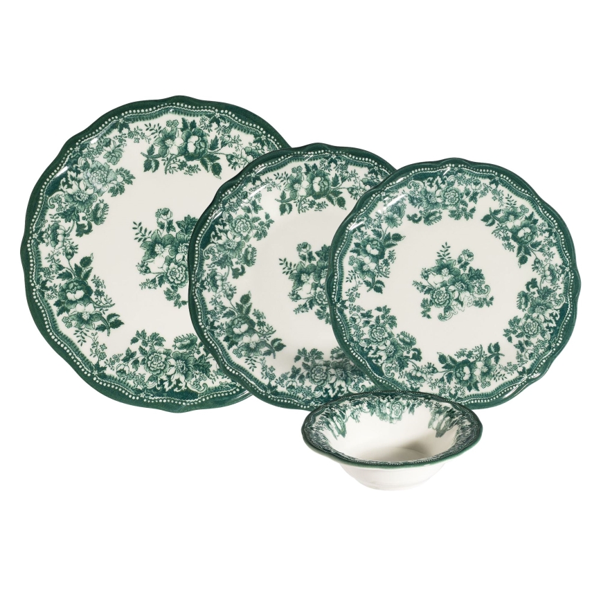 24-delni jedilni komplet iz porcelana v beli in zeleni barvi