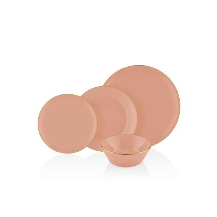 24-delni jedilni komplet, lososove/zlate barve, keramika