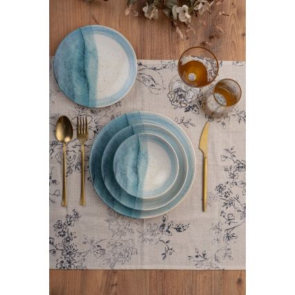 24-delni jedilni komplet modra/kremna/porcelan